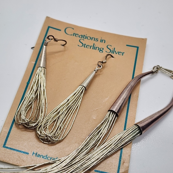 Creations In Sterling Sliver Muli Strand Liquid Necklace & Earrings - Picture 2 of 10